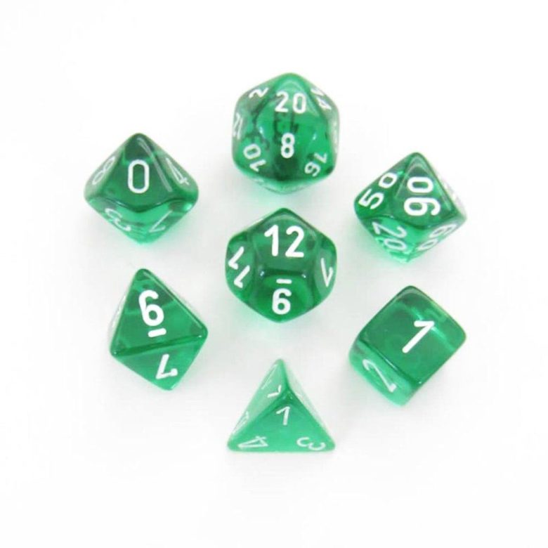 Dés en boite Translucent Green w/white