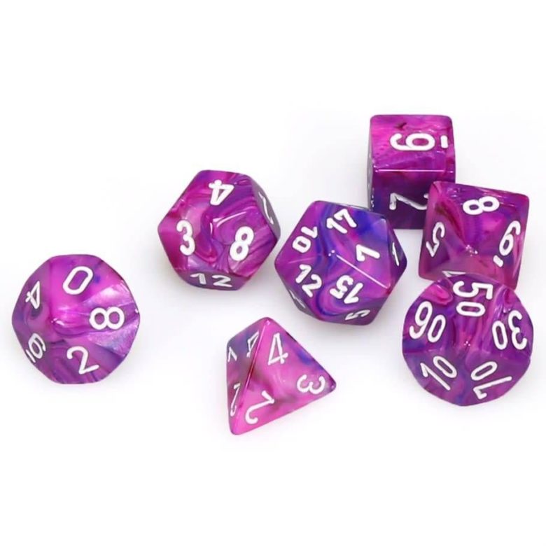 Dés en boite Festive Violet w/white