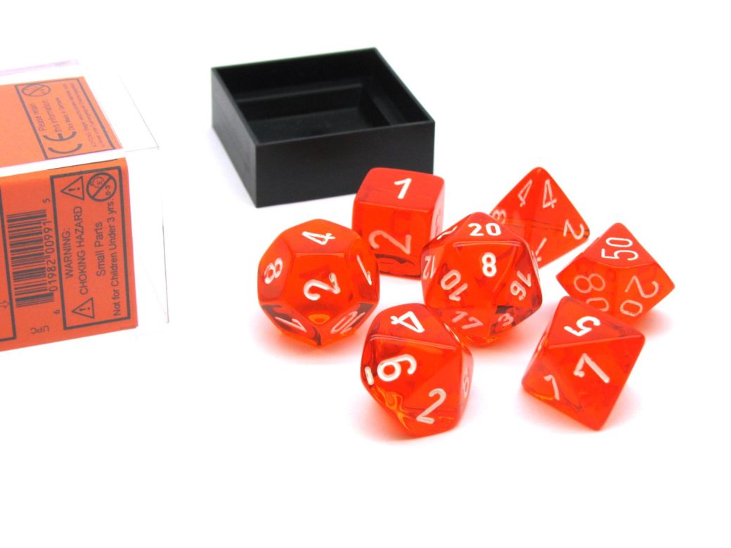 Dés en boite Translucent Orange w/white