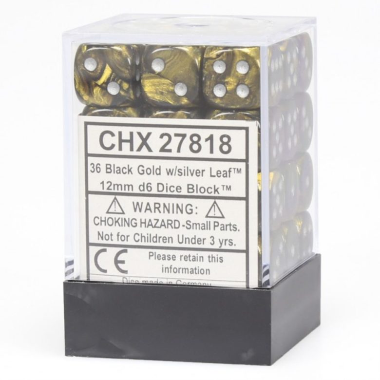 Boite de 36d6 Leaf Black Gold w/silver
