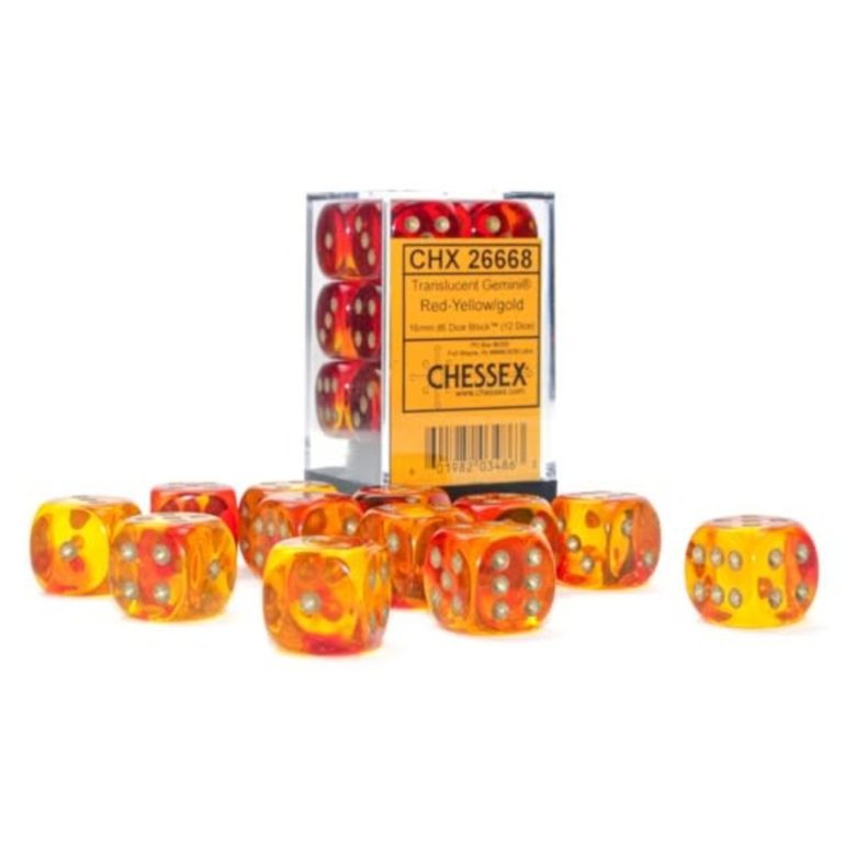 Boite de 36d6 Translucent Gemini Red-Yellow w/gold