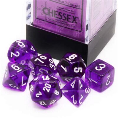Mini Dés en Boite Translucent Purple w/white